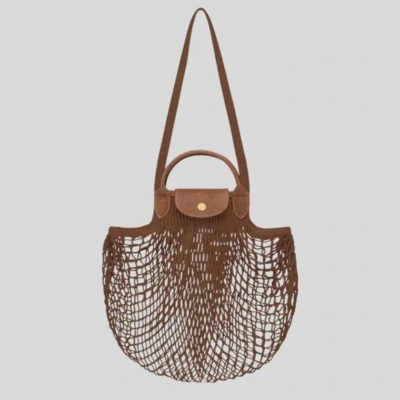 Longchamp Handbags - Longchamp Le Pliage Filet Mesh Knit Shoulder Bag in Tobacco